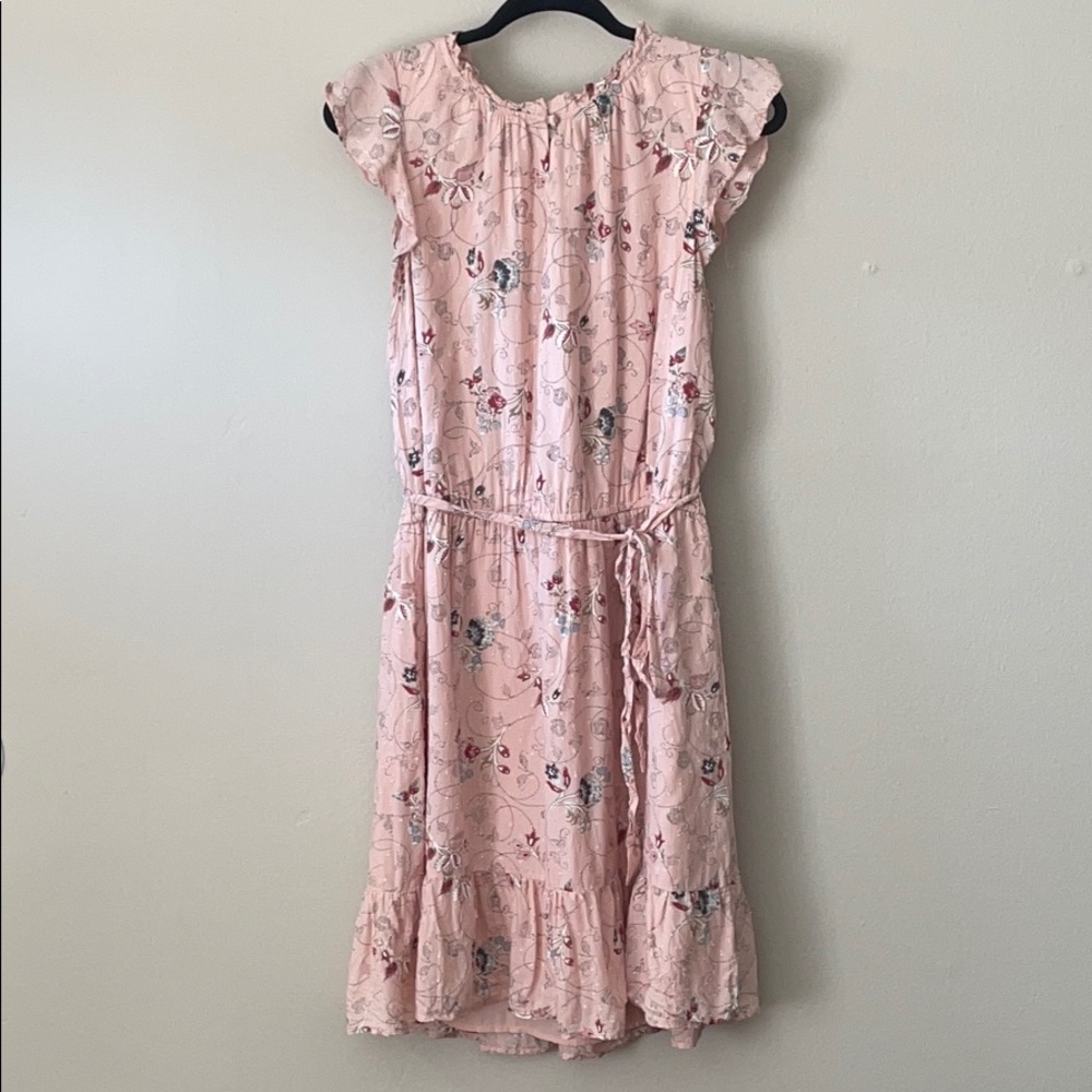 LOFT pink floral ruffle dress